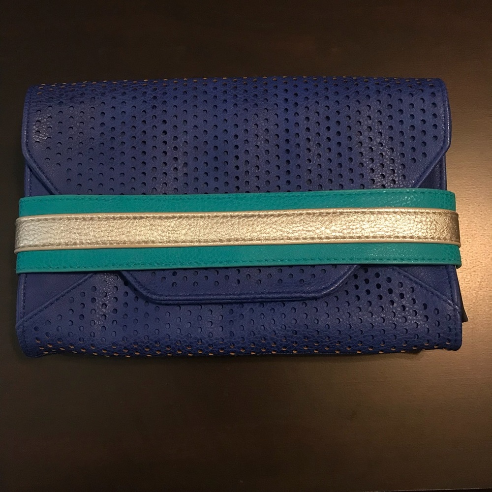 NWT Blue Clutch Purse with Silver & Turquoise stripe